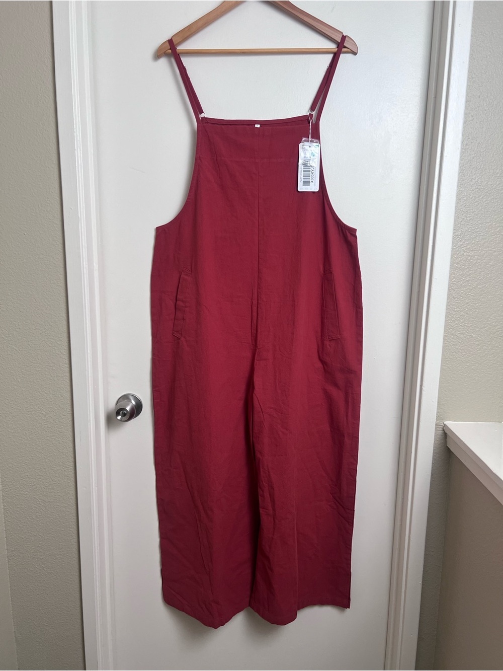 NWT YESNO 100% Cotton Wide Leg Overall Jumpsuit Rust Terracotta Large
